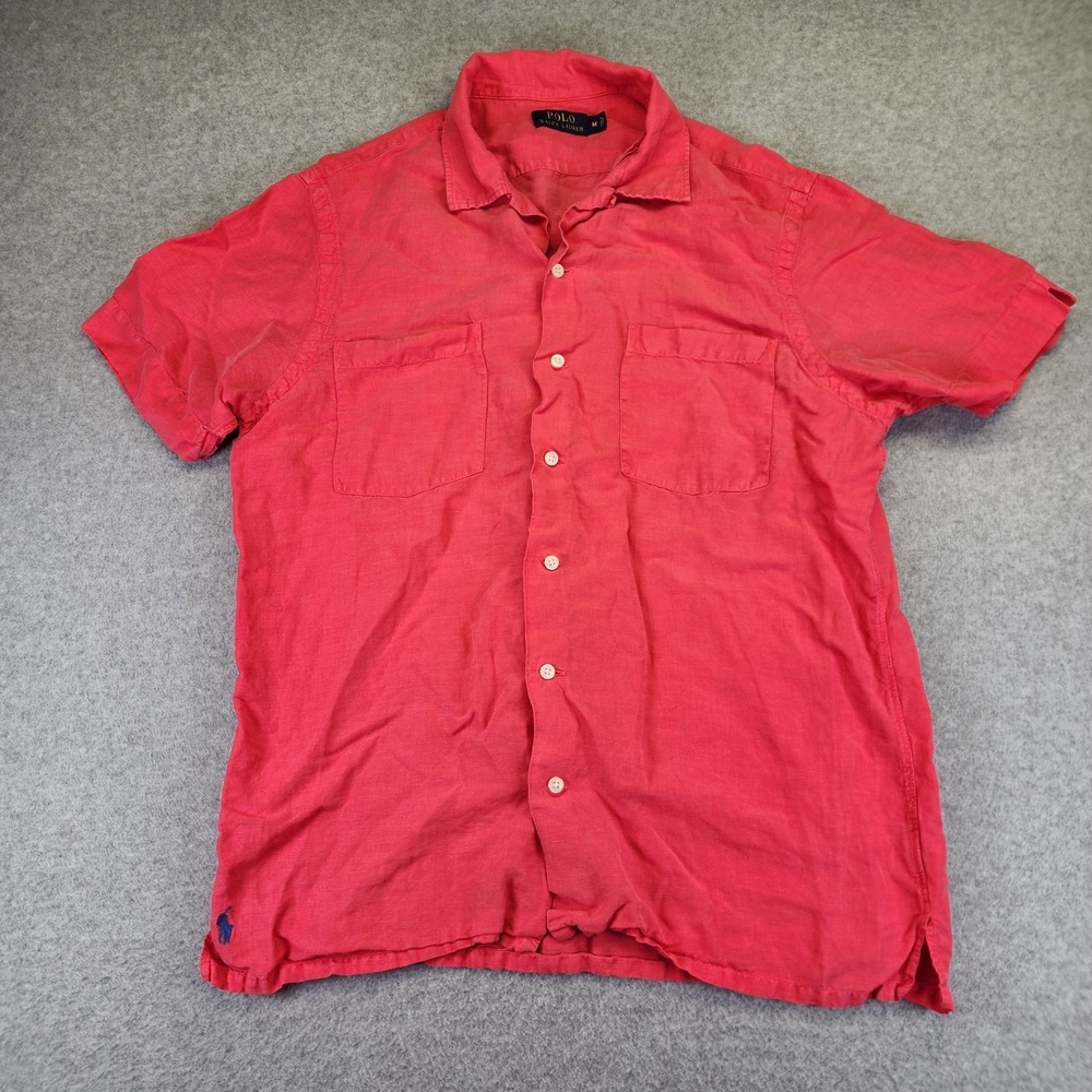 Polo Ralph Lauren Camp Shirt‎ Mens M Linen Silk Loop Collar Coral